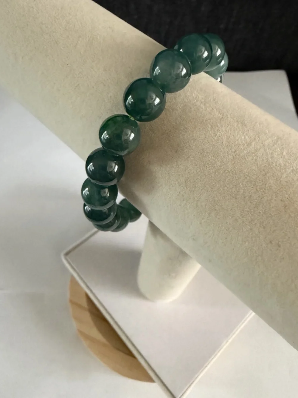Certified Icy Dark Green Jade Beaded Bracelet NWOT - Picture 5 of 11